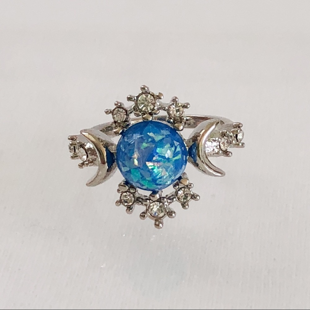 Silver Plated Blue Opal Ring